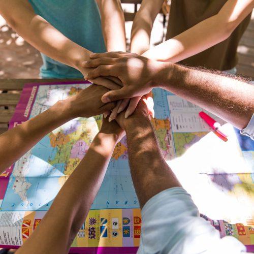 cropped picture of young multiethnic friends team