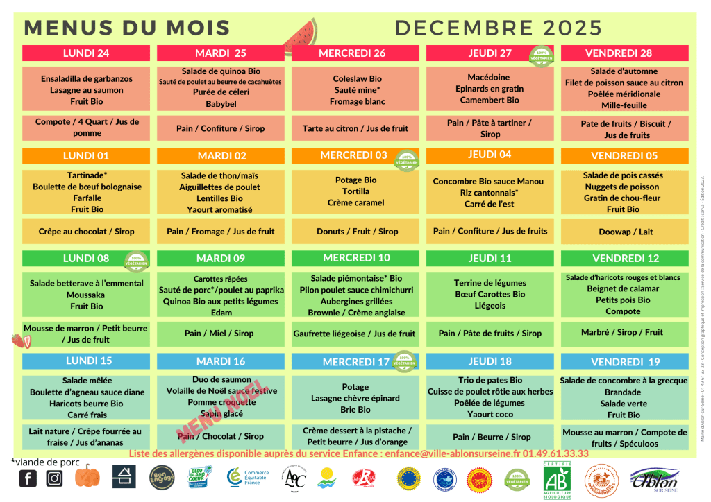 menus décembre 2025